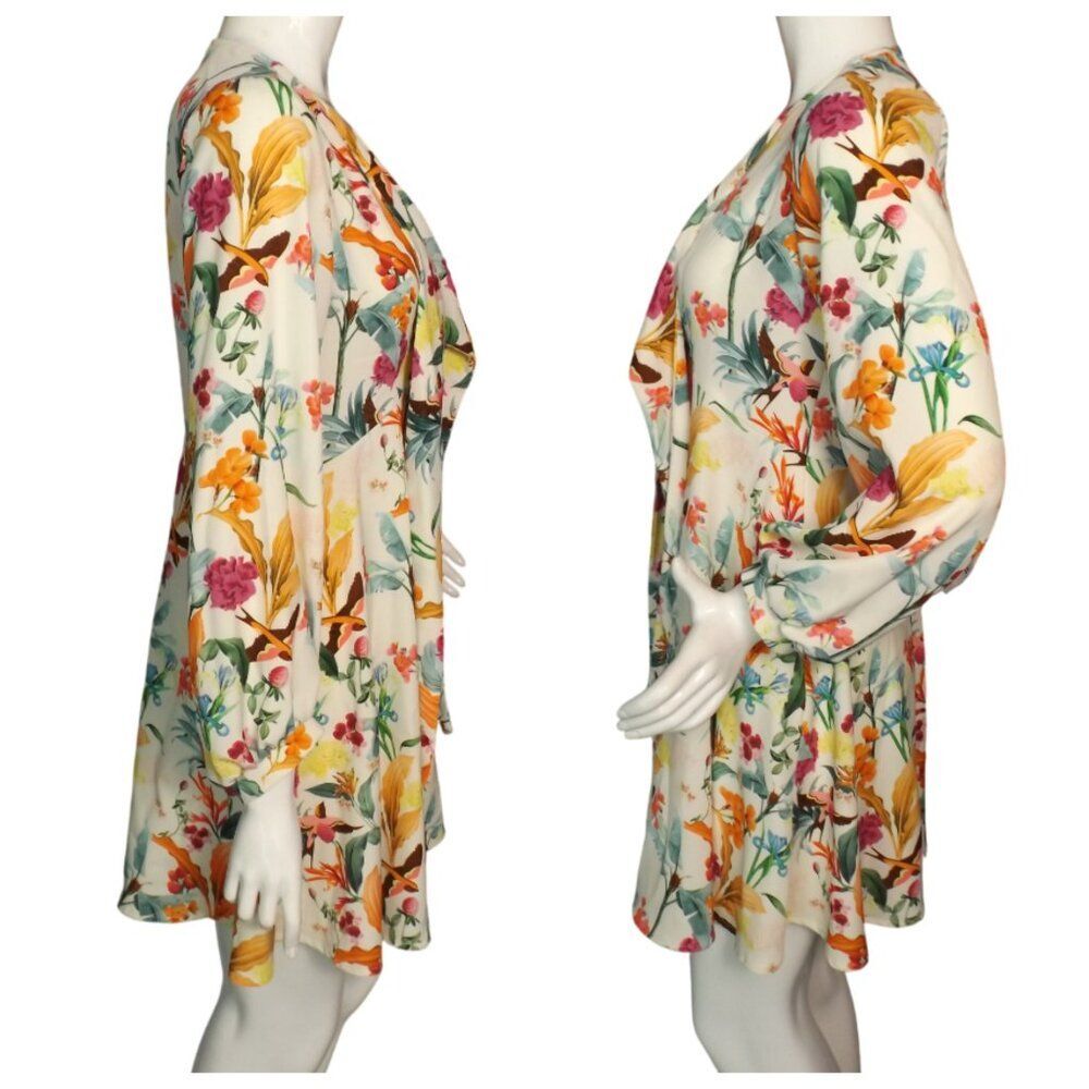 MICHELE NEGRI Mini Dress, M/44, White/Multicolor Floral, Long sleeve,Neck straps - Picture 7 of 13